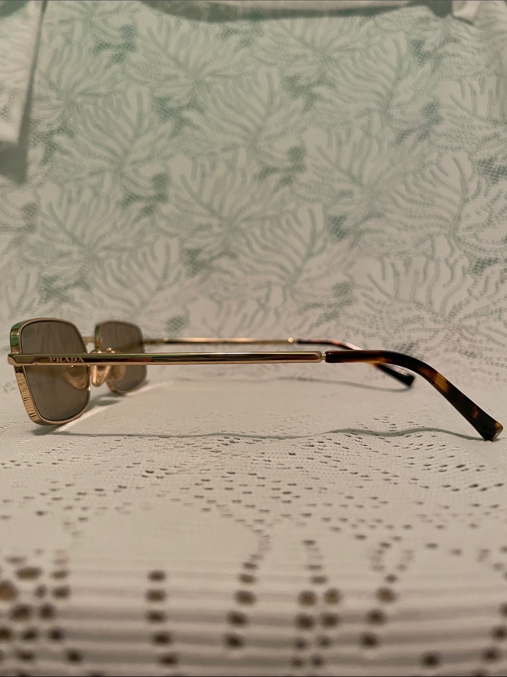 Prada Gold Metal Rectangle Sunglasses with Brown Lenses - Picture 4 of 14